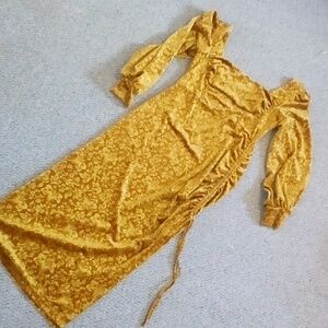 Wuthering Heights Renaissance Style Dress Gold Jacquard Crushed Velvet